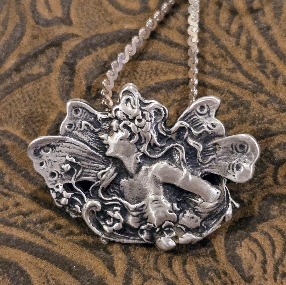 Sterling Silver Art Nouveau Fairy Pendant Necklace - Picture 1 of 6